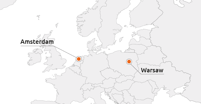 Location in Amsterdam and Warsaw